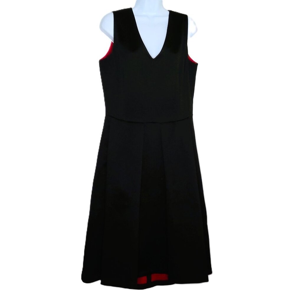 RESERVED  Formal Black Satin Dress Red Lining Sleeveless V-Neck Front & Back  42